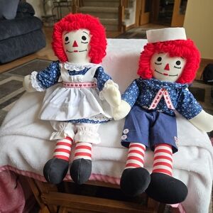 Vintage Handsewn 15" Raggedy Ann & Andy Dolls